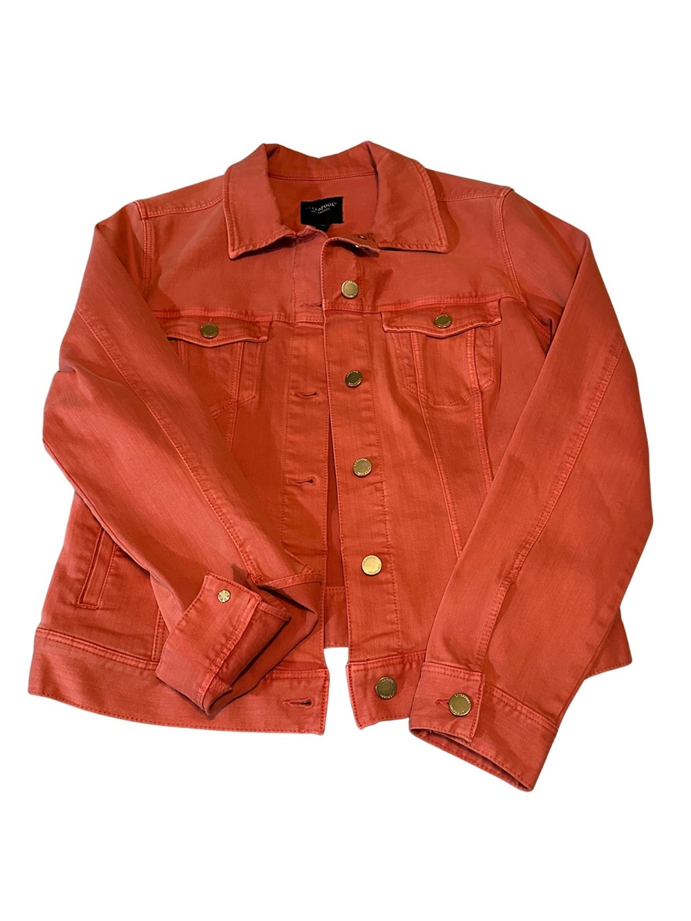 Liverpool Los Angeles Hot Coral Denim Jean Jacket Gold Buttons Size S LM1004WF